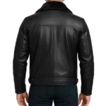 Men's Black Leather Shearling Moto Jacket - Image 2