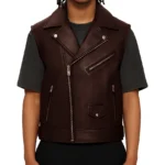 Men's Real Leather Vest Brown Blouson