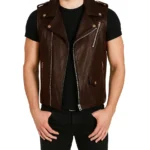 Men's Sleeveless Brown Biker Leather Vest