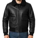 Men's Black Leather Flight Jacket