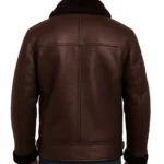 Men's Brown Aviator Shearling Leather Jacket with Turn-Down Collar - Image 2