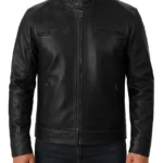 Men's Black Real Leather Cafe Racer Jacket
