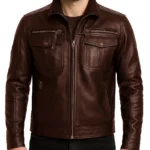 Men's Top Notch Brown Cafe Racer Leather Jacket
