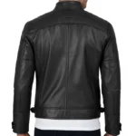 Men's Quilted Shoulder Black Cafe Racer Leather Jacket - Image 2