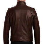 Men's Cafe Racer Style Matte Brown Leather Jacket - Image 2