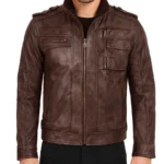 Men's Classic Brown Leather Biker Jacket