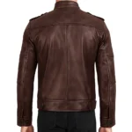 Men's Classic Brown Leather Biker Jacket - Image 2