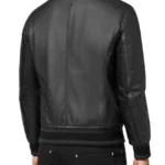 Men's Black Bomber Leather Jacket - Image 2