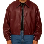 Oversized Burgundy Leather Jacket For Man