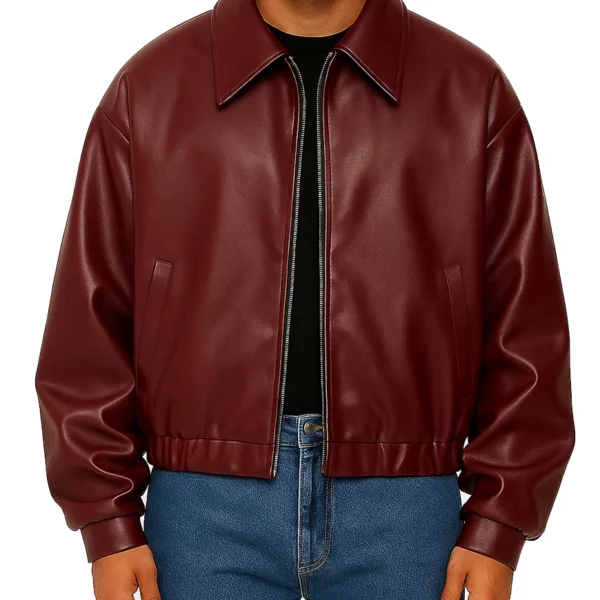 Oversized Burgundy Leather Jacket For Man
