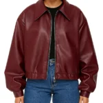 Oversized Burgundy Leather Jacket For Women