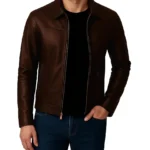 Retro Style Brown Leather Jacket For Men - Image 4